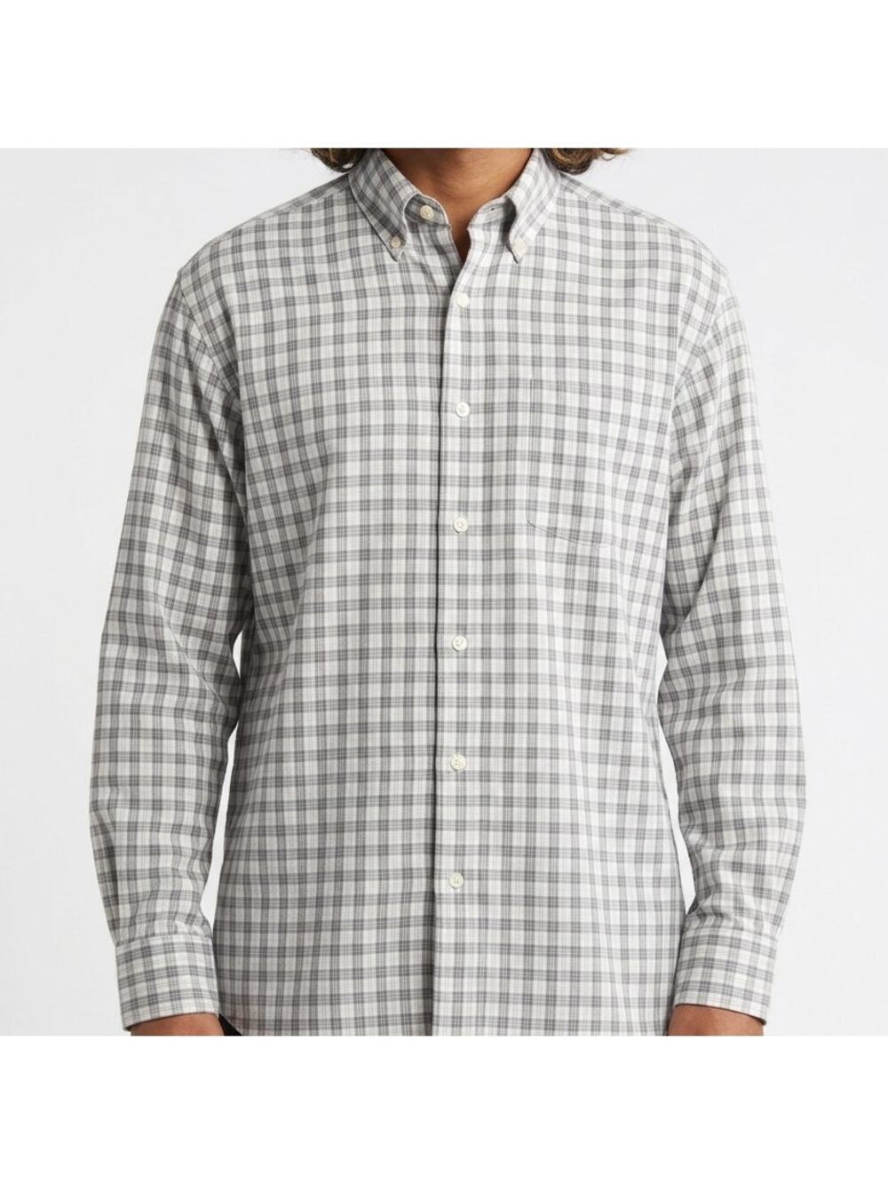 John W. Nordstrom Gray Plaid Button-Up Shirt Men Long Sleeve Woven Size 17
